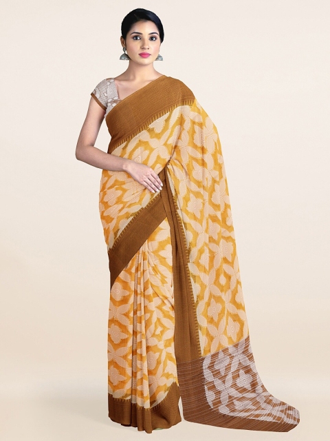 

Pothys Yellow & Brown Floral Saree