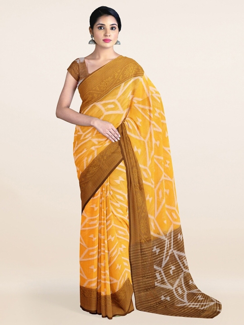 

Pothys Yellow & Brown Printed Zari Saree