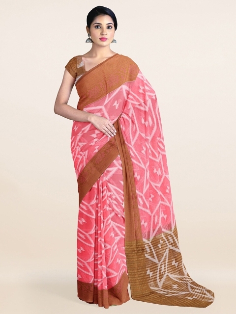 

Pothys Pink & Silver-Toned Woven Design Saree
