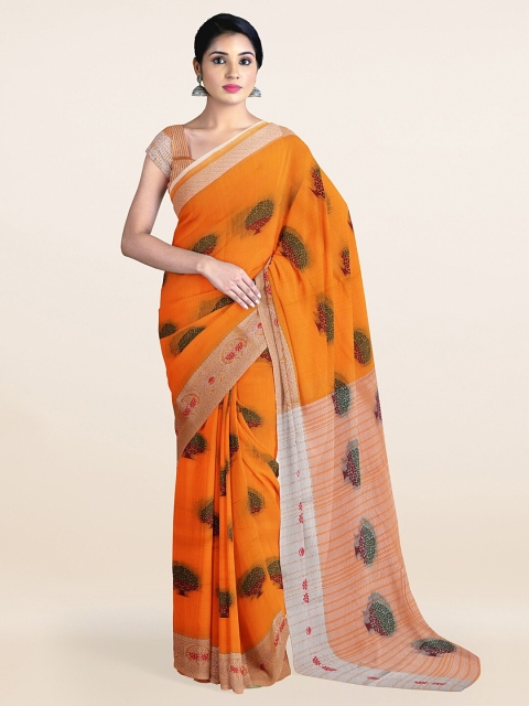 

Pothys Orange & Gold-Toned Ethnic Motifs Zari Pure Cotton Saree