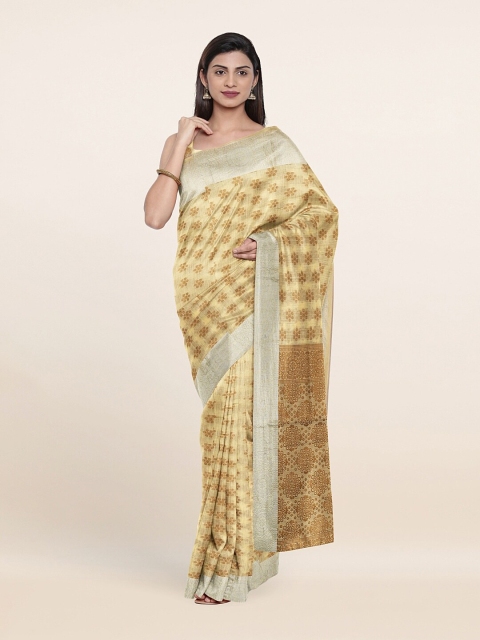 

Pothys Yellow & Beige Floral Woven Design Zari Pure Cotton Saree