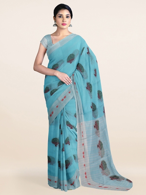 

Pothys Blue & Green Floral Pure Cotton Saree