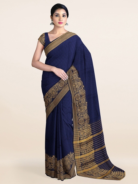 

Pothys Blue & Gold-Toned Woven Design Zari Saree