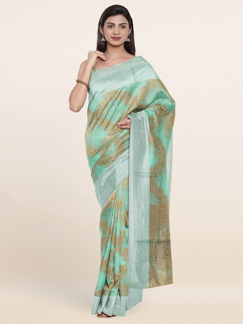 

Pothys Green & Gold-Toned Ethnic Motifs Zari Pure Cotton Saree