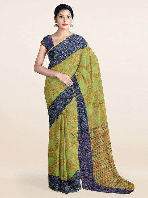 

Pothys Green & Blue Floral Saree