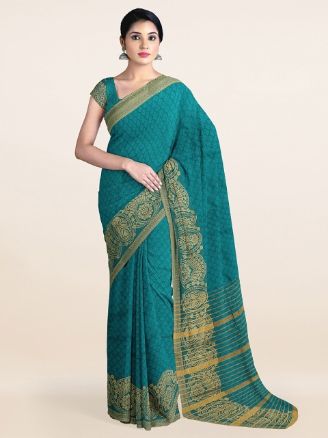 

Pothys Green & Gold-Toned Ethnic Motifs Zari Saree