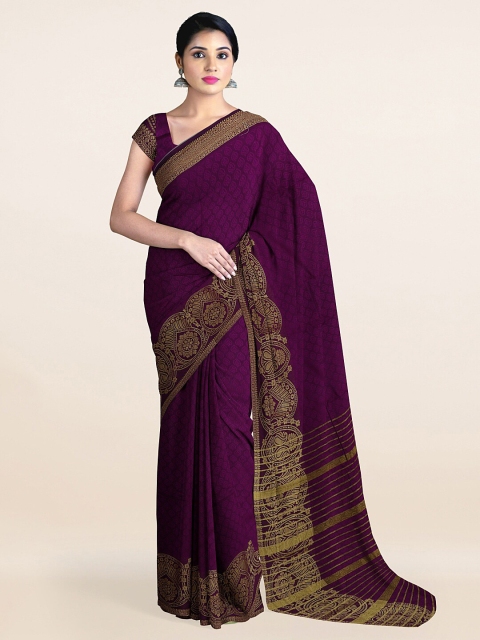 

Pothys Violet & Gold-Toned Ethnic Motifs Woven Design Saree