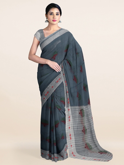 

Pothys Grey & Silver-Toned Ethnic Motifs Zari Pure Cotton Saree