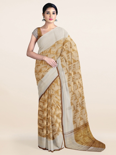 

Pothys Cream-Coloured & Gold-Toned Woven Design Zari Saree