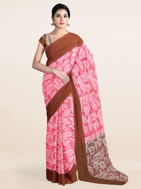 

Pothys Pink & Brown Floral Woven Design Zari Saree