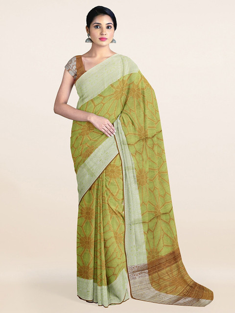 

Pothys Green & Brown Floral Zari Saree
