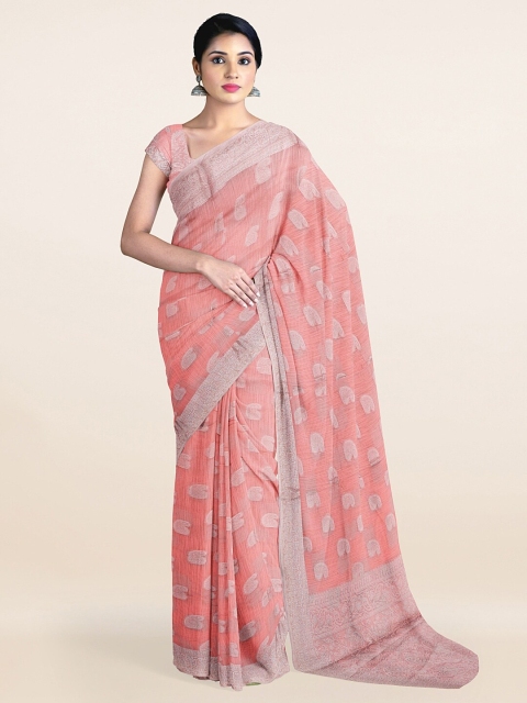 

Pothys Pink & Silver-Toned Paisley Zari Pure Cotton Saree