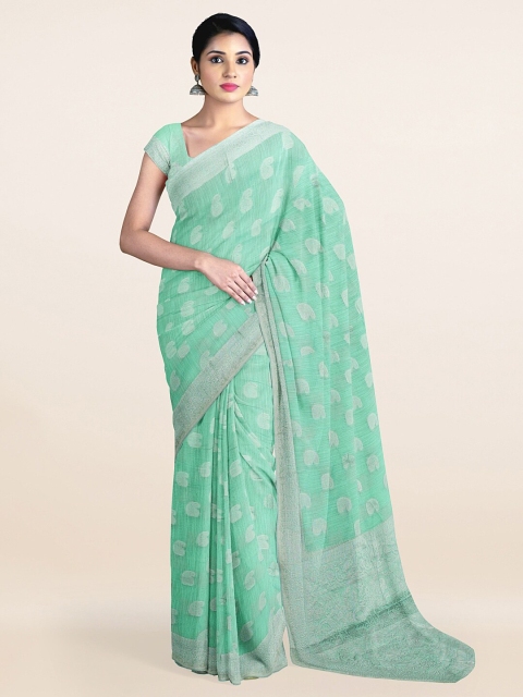 

Pothys Green & Silver-Toned Woven Design Pure Cotton Saree