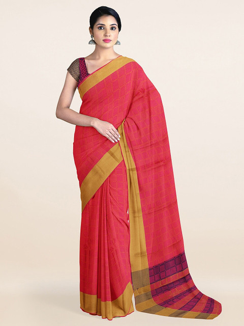 

Pothys Pink & Purple Checked Zari Saree