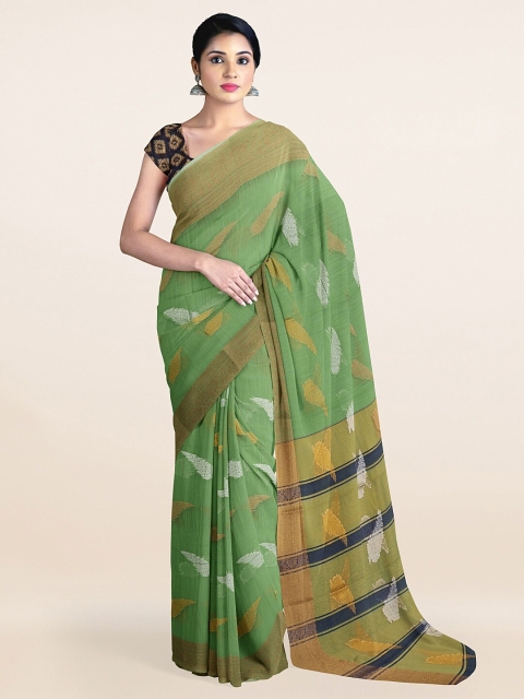 

Pothys Green & Gold-Toned Ethnic Motifs Zari Pure Cotton Saree