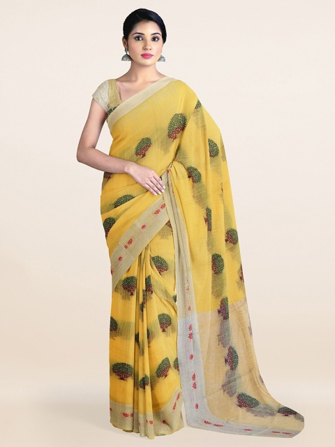 

Pothys Yellow & Silver-Toned Ethnic Motifs Zari Pure Cotton Saree