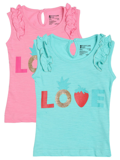 

Bodycare Kids Pack Of 2 Pink & Green Typography Printed T Shirt