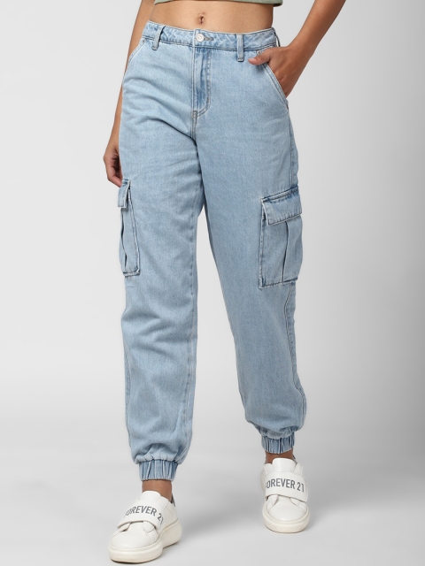 

FOREVER 21 Women Blue Denim Cargo Joggers