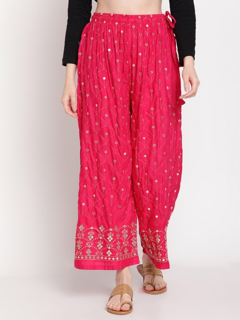 

TAG 7 Women Pink Embellished Flared Palazzo