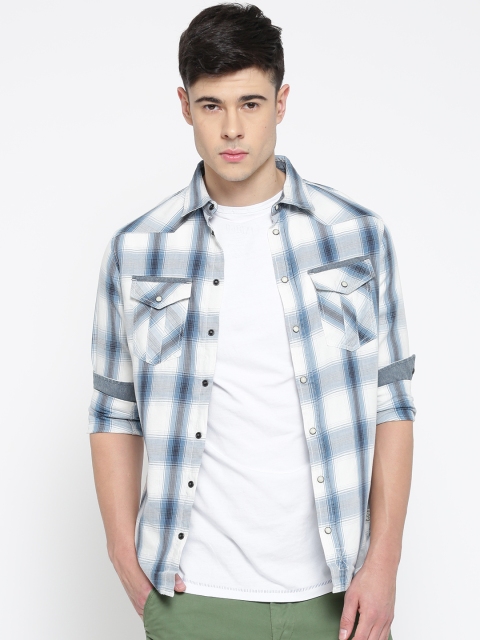 

BLEND Men Blue & White Checked Slim Casual Shirt