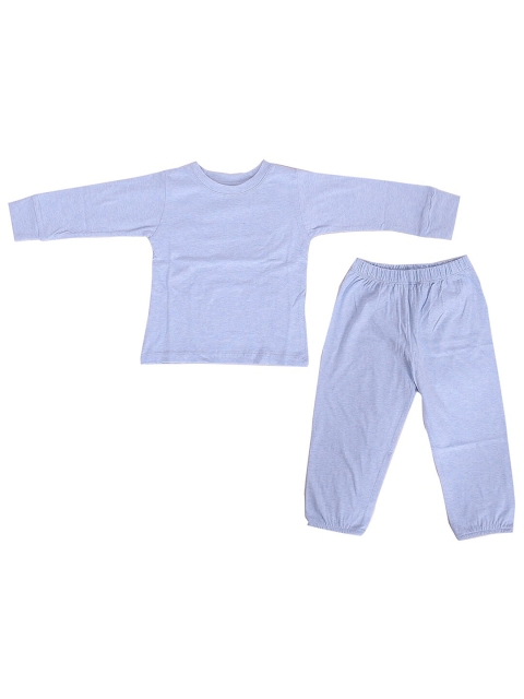 

Moms Home Kids Blue Solid Organic Cotton T Shirt with Pyjama Set