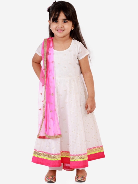 

Lil Peacock Girls White Printed Anarkali Kurta with Trousers & With Dupatta