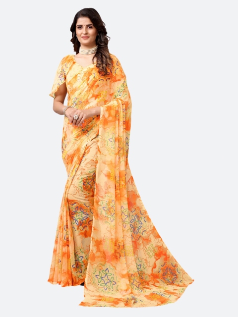 

KALINI Orange & Cream-Coloured Printed Bandhani Saree