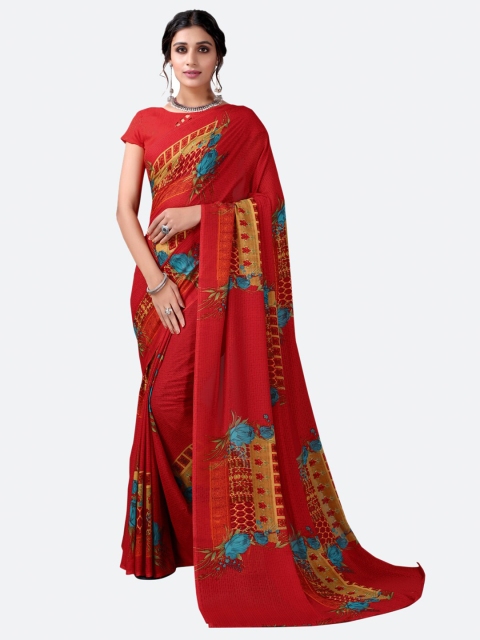 

KALINI Red & Blue Floral Printed Saree