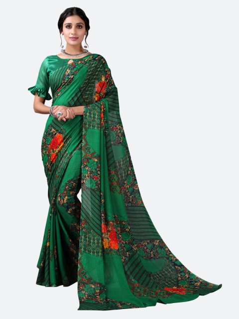 

KALINI Green & Red Floral Saree
