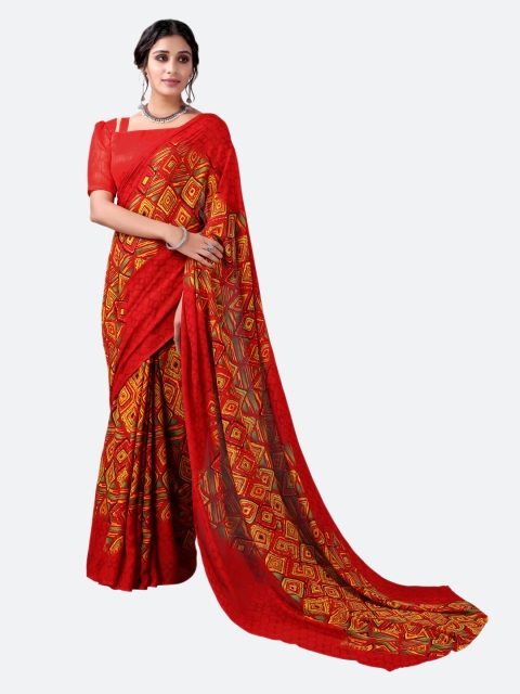 

KALINI Red & Mustard Yellow Printed Saree