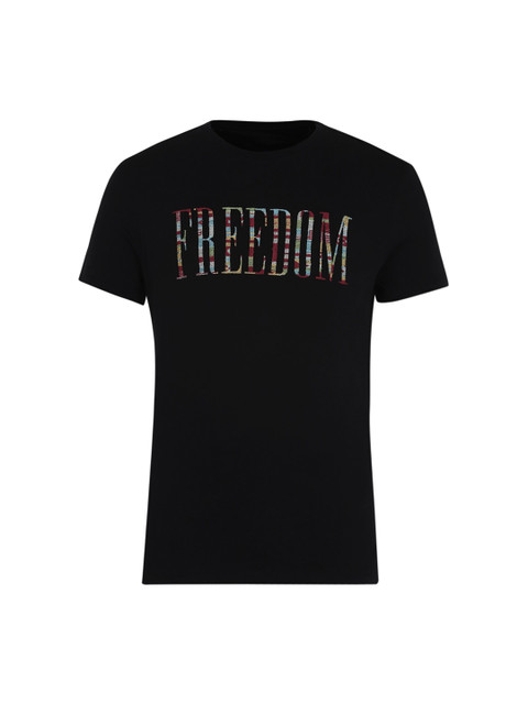 

JOHN VARVATOS Men Black Typography Printed T-shirt