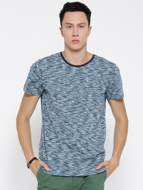 

BLEND Men Blue Self-Design Round Neck T-shirt