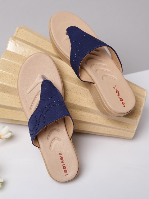 

FOOTSOUL Women Blue T-Strap Flats