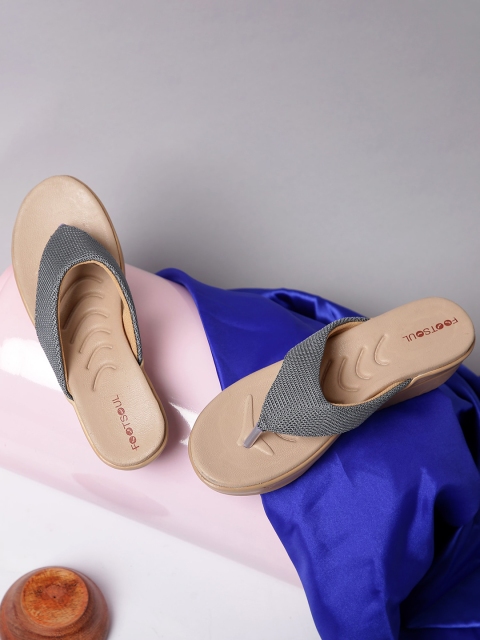 

FOOTSOUL Women Beige Textured Open Toe Flats