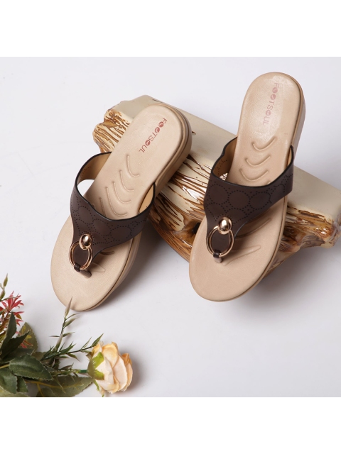 

FOOTSOUL Women Maroon Textured Open Toe Flats with Laser Cuts
