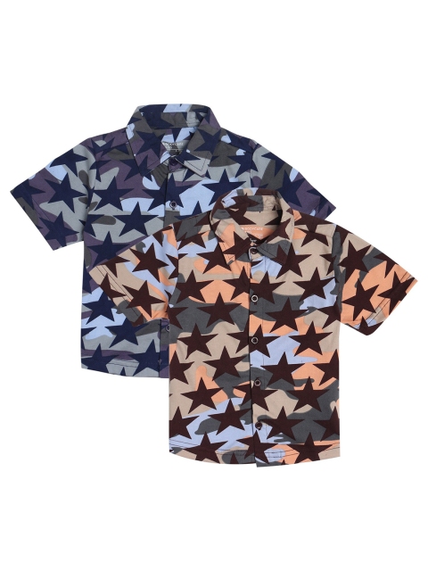 

Bodycare Kids Boys Pack Of 2 Navy Blue & Brown Printed Cotton Casual Shirt