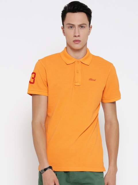 

BLEND Men Orange Solid Slim Polo Collar T-shirt