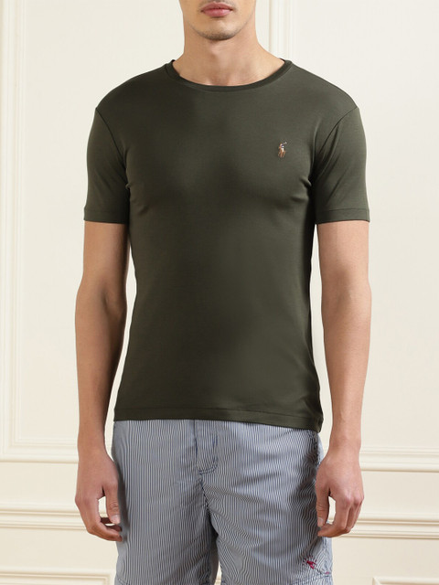 

Polo Ralph Lauren Men Olive Green Slim Fit Pure Cotton Lounge T-shirt