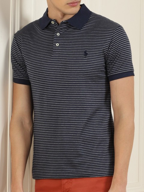 

Polo Ralph Lauren Men Blue Striped Polo Collar Pure Cotton T-shirt