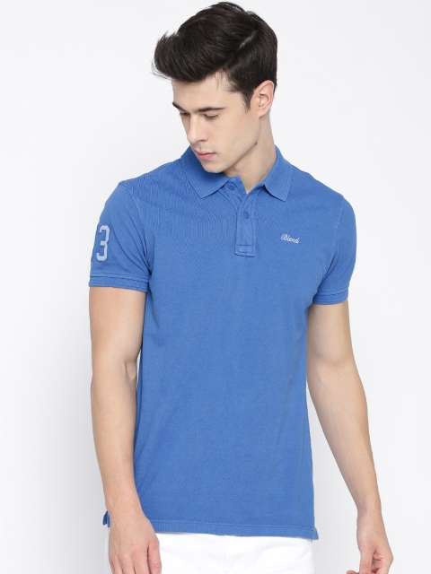 

BLEND Men Blue Solid Slim Fit Polo Collar T-shirt