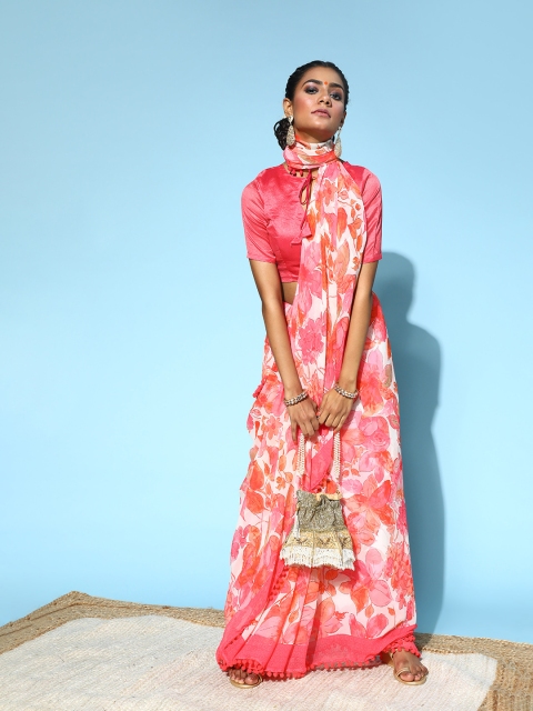 

Tikhi Imli Floral Saree with Solid border, Pink