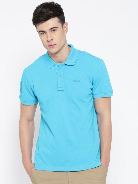 

BLEND Men Blue Solid Slim Fit Polo Collar T-shirt