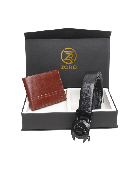

ZORO Men Black & Brown Belt Wallet Combo Set
