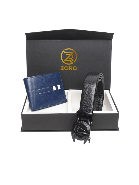 

ZORO Men Black & Blue Solid Belt Wallet Combo Set