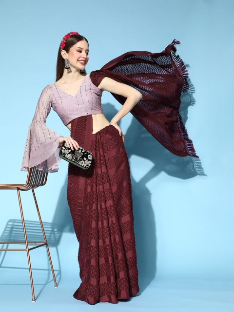 

Tikhi Imli Woven Design Saree with Solid border, Burgundy