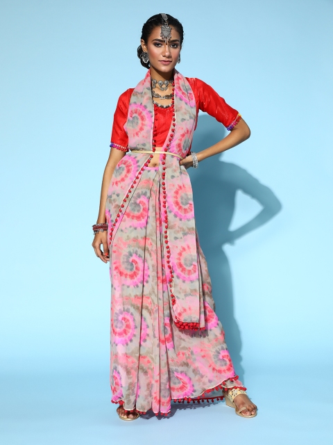 

Tikhi Imli Tie and Dye Saree with Woven Design border, Pink
