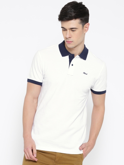 

BLEND Men White Solid Slim Polo Collar T-shirt