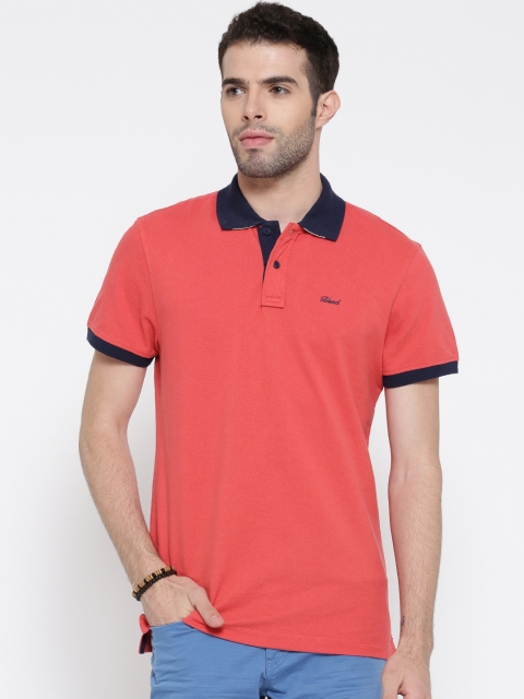 

BLEND Men Coral Red Solid Slim Fit Polo Collar T-shirt