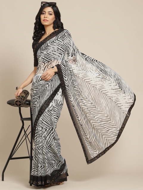 

Tikhi Imli White & Black Leheriya Saree