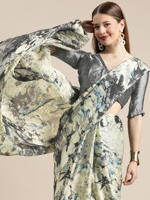 

Tikhi Imli Off-White & Grey Printed Saree